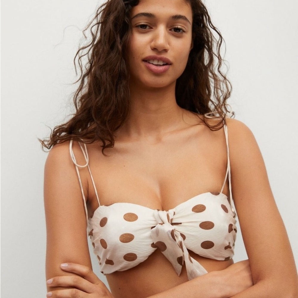 Mango Cream and Brown Polka Dot Crop Top
